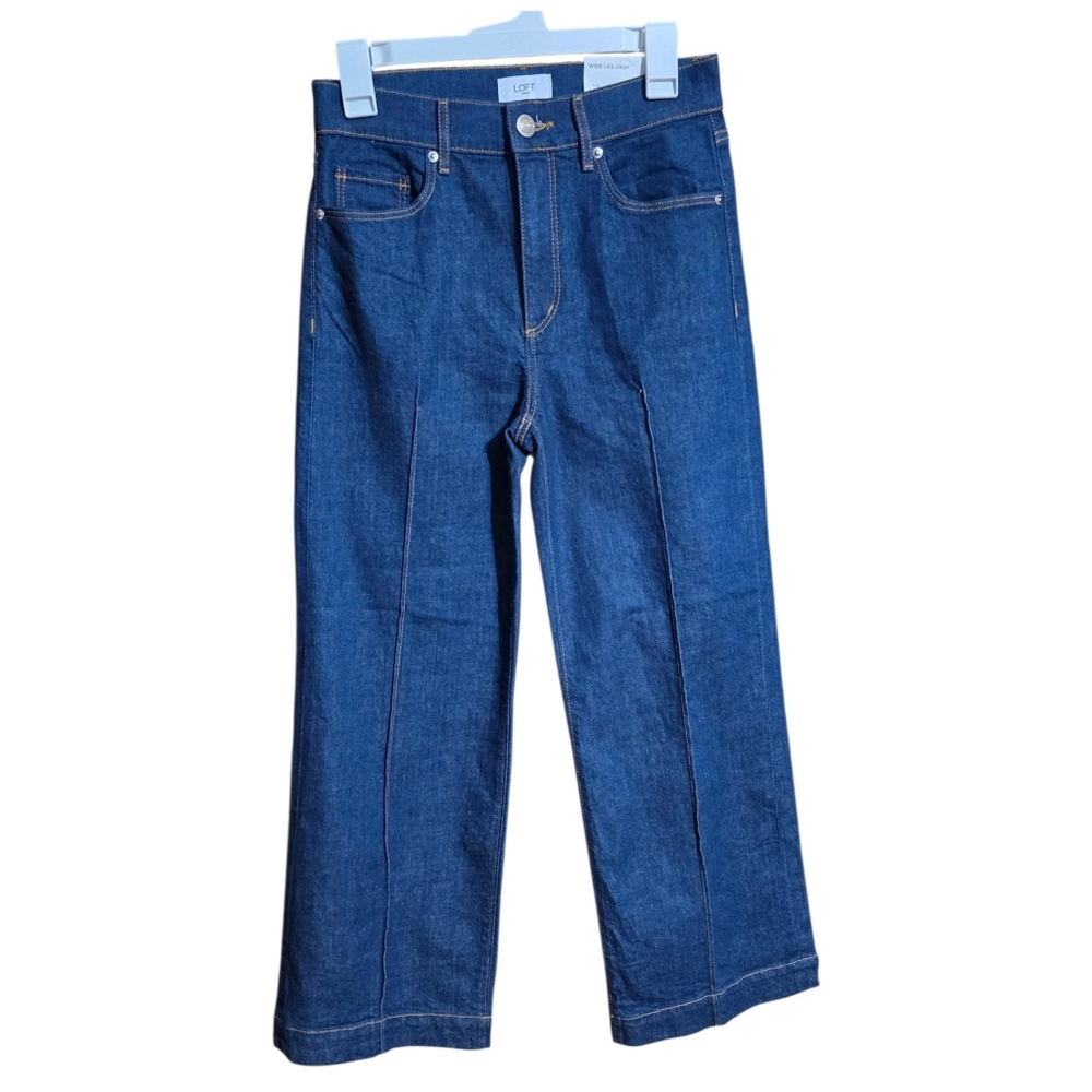 Loft  Outlet High Rise Wide Leg Crop Jeans In Dark Wash Size 0 - Picture 2 of 12